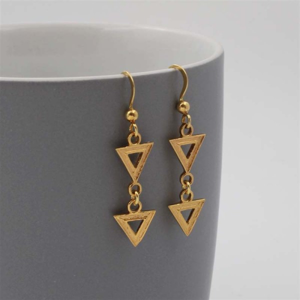 Gold Mini Triangles Art Deco Style Earrings UK